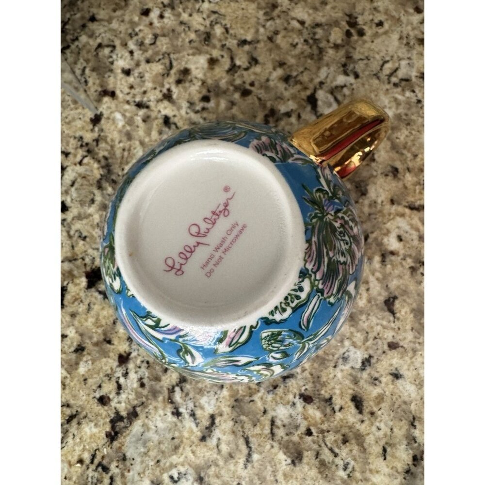 Lilly Pulitzer Coffee Mug Tea Blue Green Floral Gold Handle 12 Oz. NEW - Picture 4 of 4